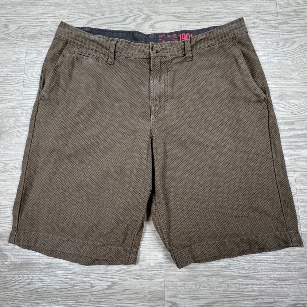 1901 Men's‎ Shorts Slim Fit Brown Micro Pattern 34 Cotton Casual Flat Front